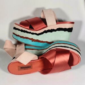 Missoni Multicolor Suede & Satin Platform Sandals, EU40, NWT